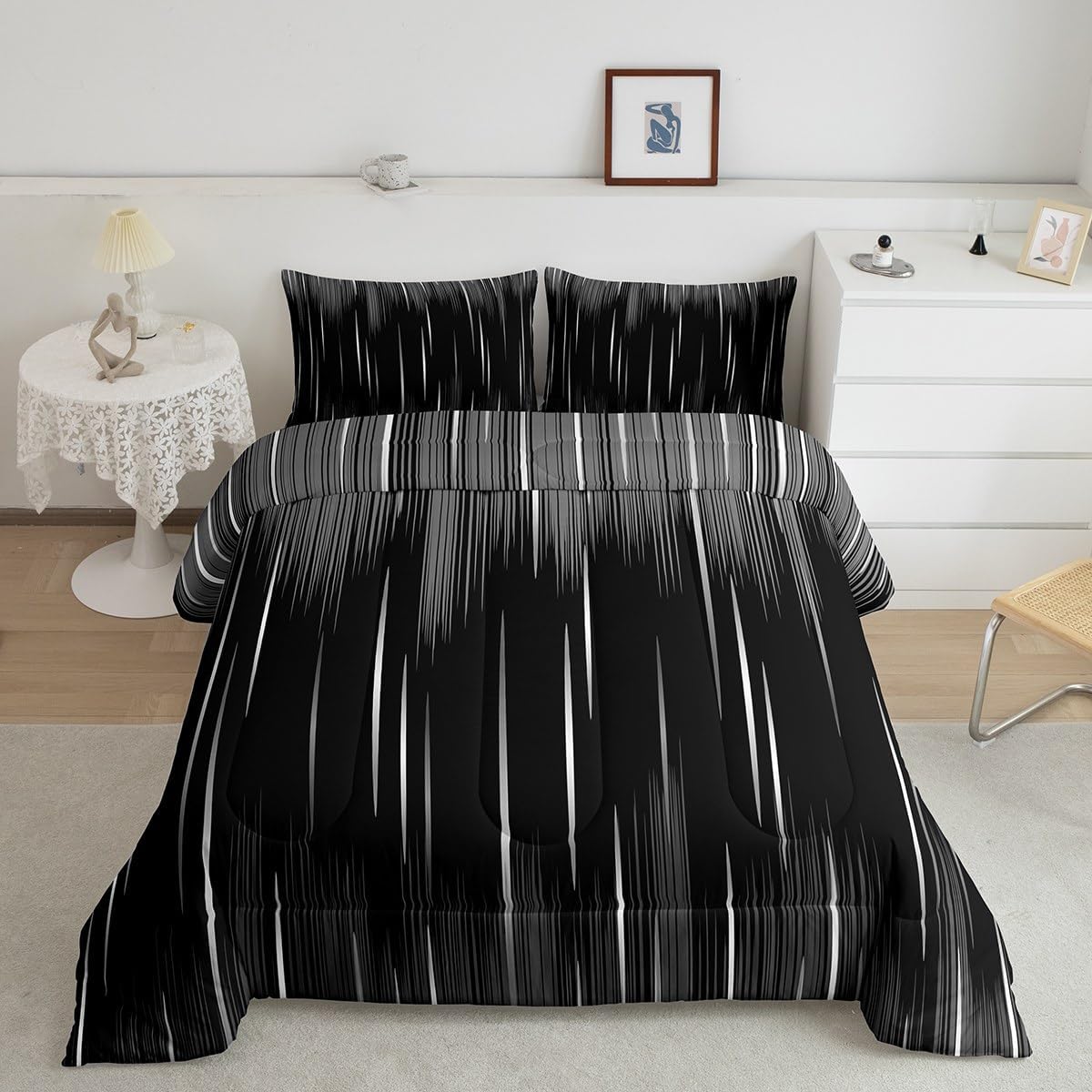 Feelyou Ombre Grey Black Bedding Set Boys Girls Twin Size Modern Reversible Comforter Set for Kids Ultra Soft Abstract Art Comforter Gradient Duvet Set Room Decor Quilt Set Multi 06 Twin