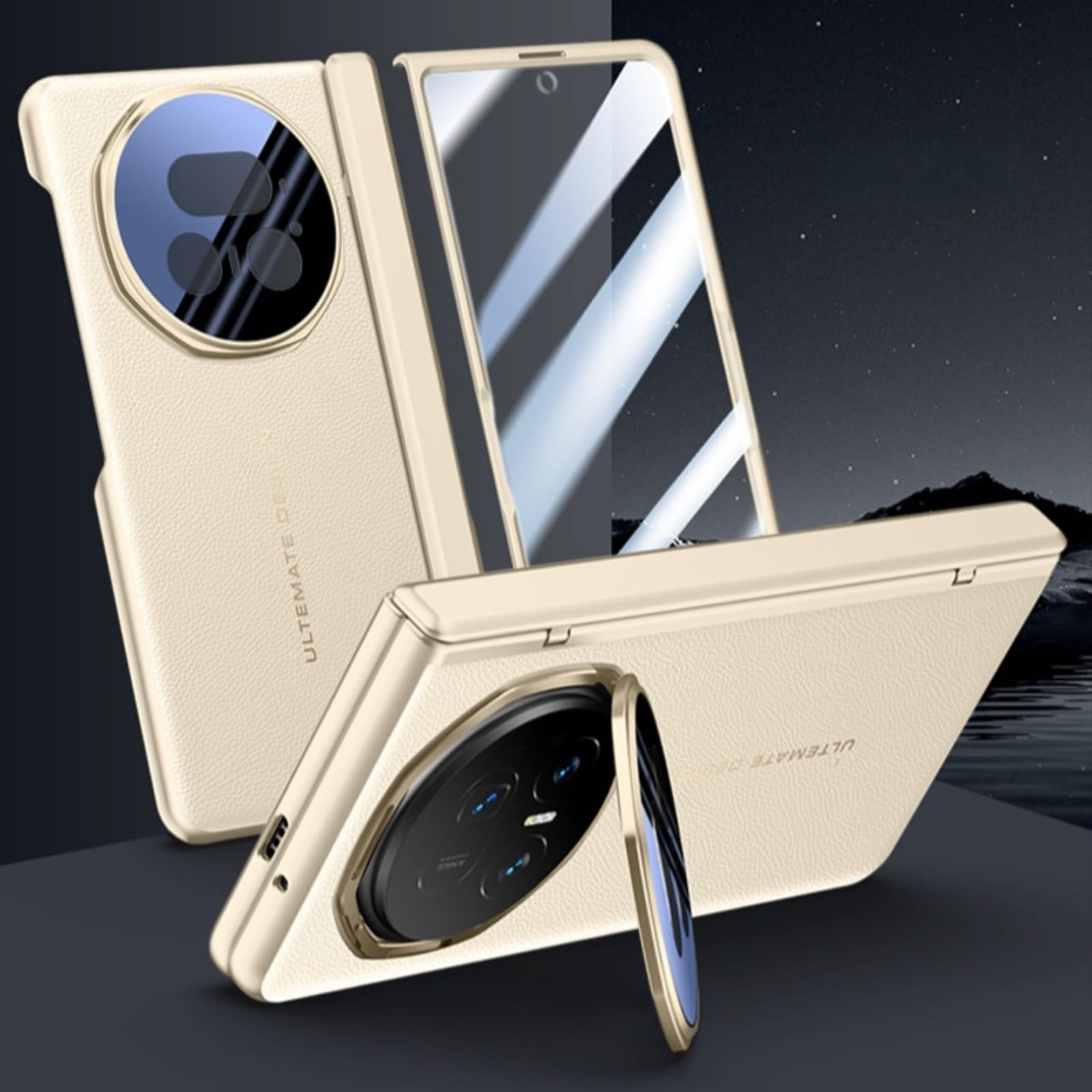 Coque Honor Magic V5 en cuir doré antichoc avec support et protège-écran - 8