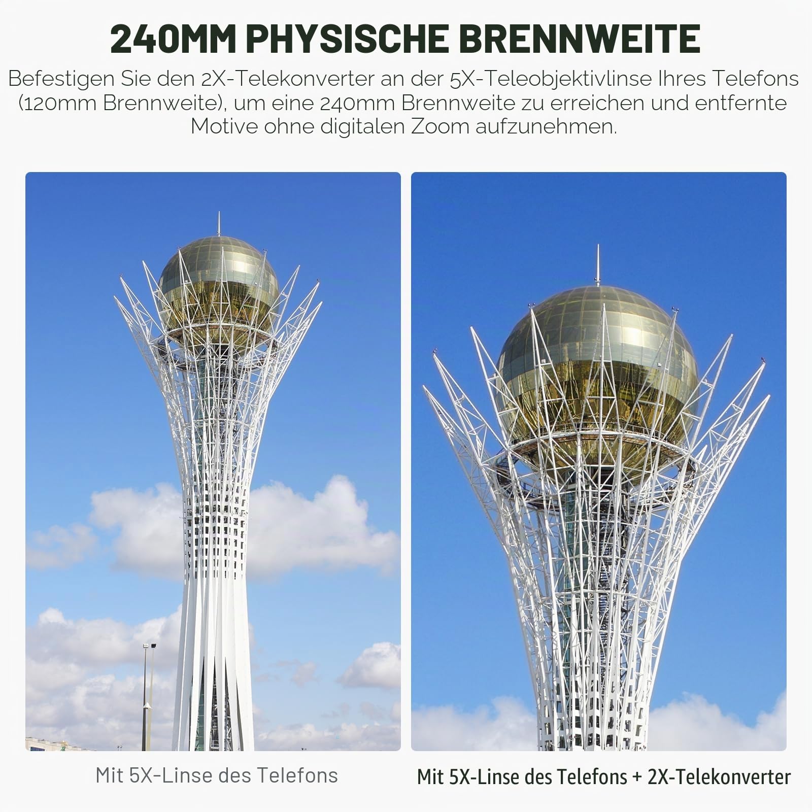 NEEWER 2X Konverter mit 200mm und 300mm Makroobjektiven nur für Handykameras Teleobjektiv, 7 Elemente in 5 Gruppen, 17mm Gewinde kompatibel mit iPhone Android Samsung Xiaomi Handykäfig/hülle, LS-79
