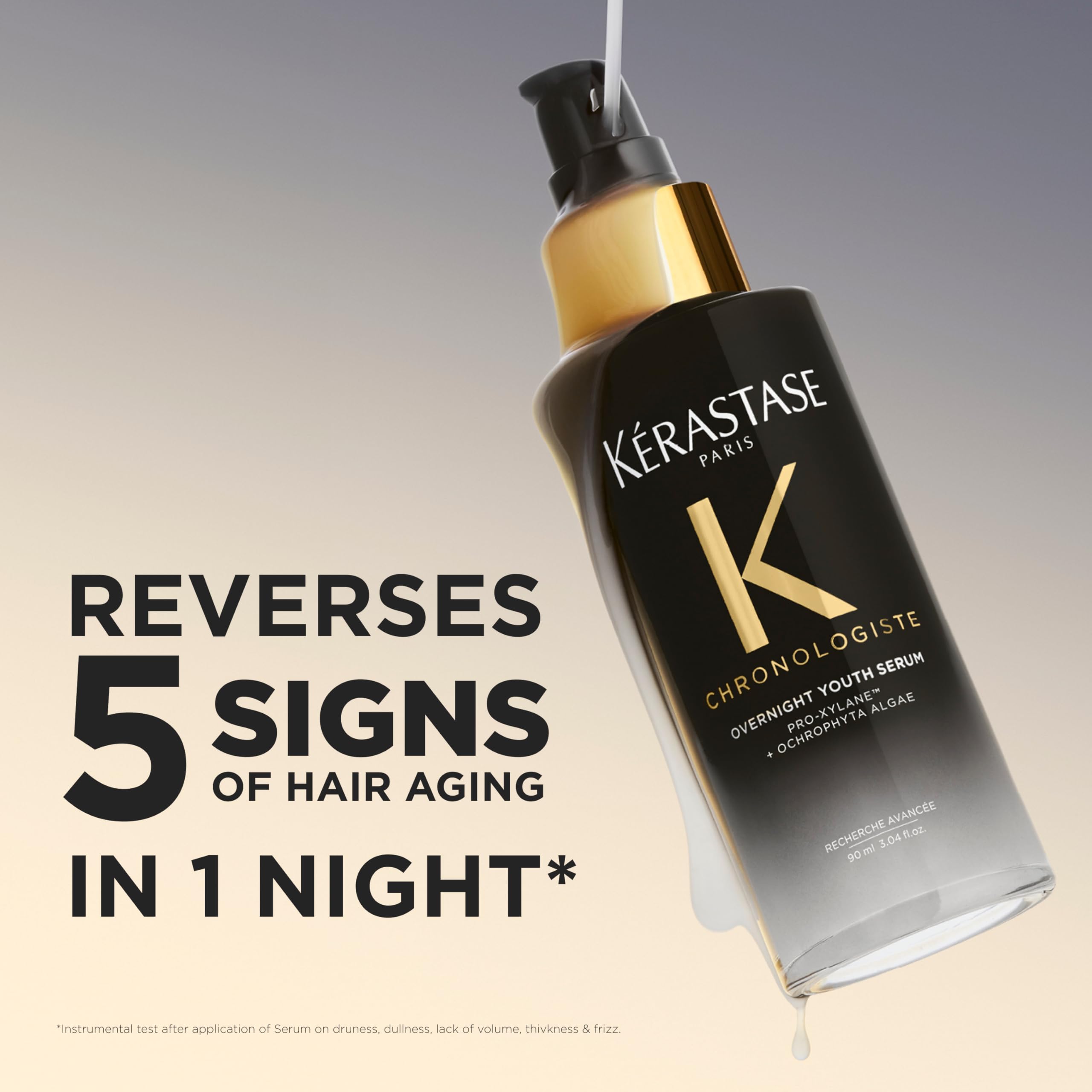 Kérastase Chronologiste Overnight Youth Serum, Siero Notte Anti-Età Senza Risciacquo, Capelli Più Forti e Luminosi, con Pro-Xylane e Alga Ochrophyta, Anti Crespo e Rimpolpante, 90ml