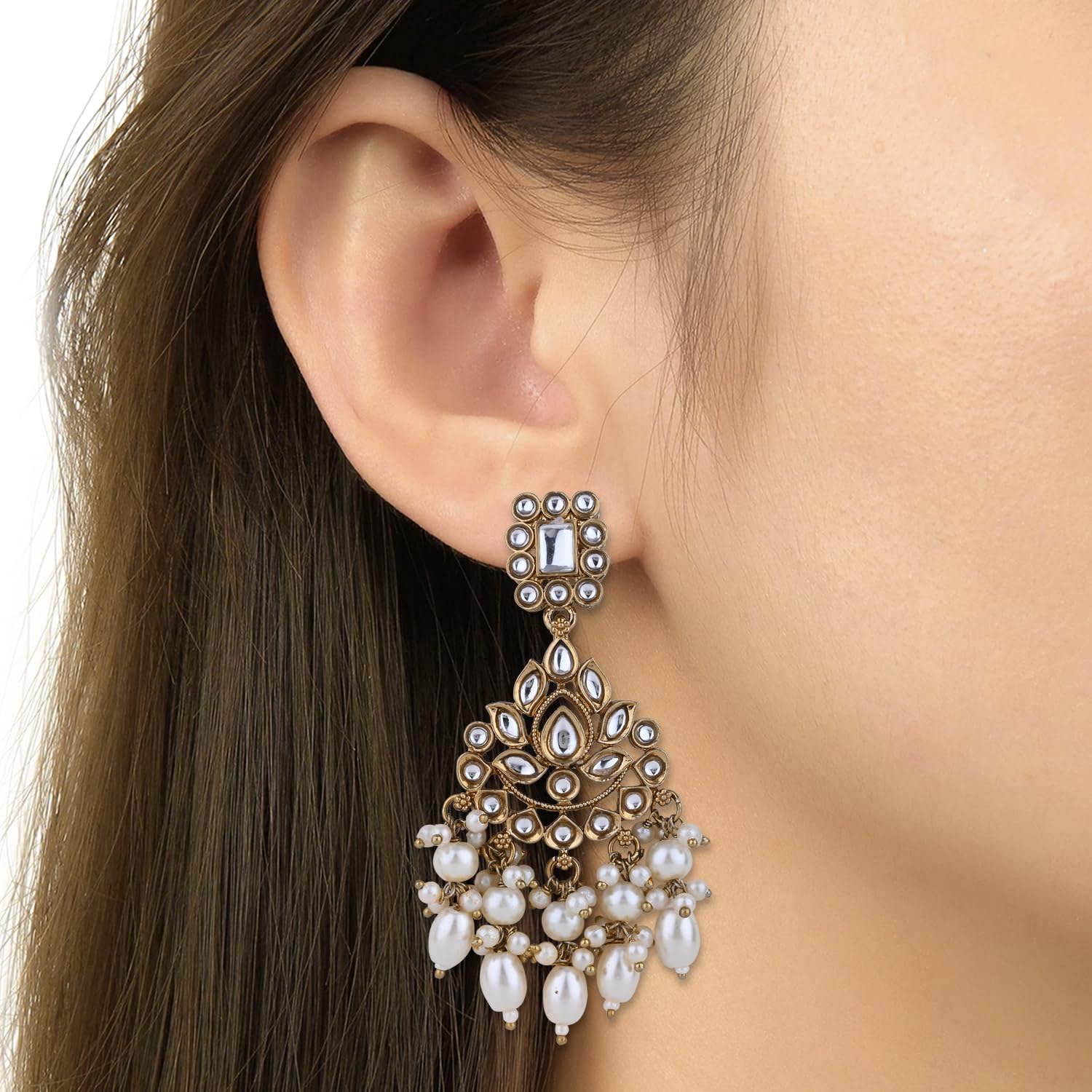 I Jewels Indian Wedding Bollywood Kundan & Pearl Necklace Jewellery With Earrings & Maang Tikka Set For Women (K7291W)