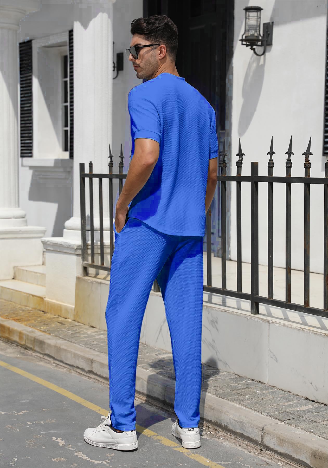 2 Piezas Chándales Para Hombre Chandal Verano Chándal Traje Casual Con Blusa De Manga Corta + Pantalones Largos