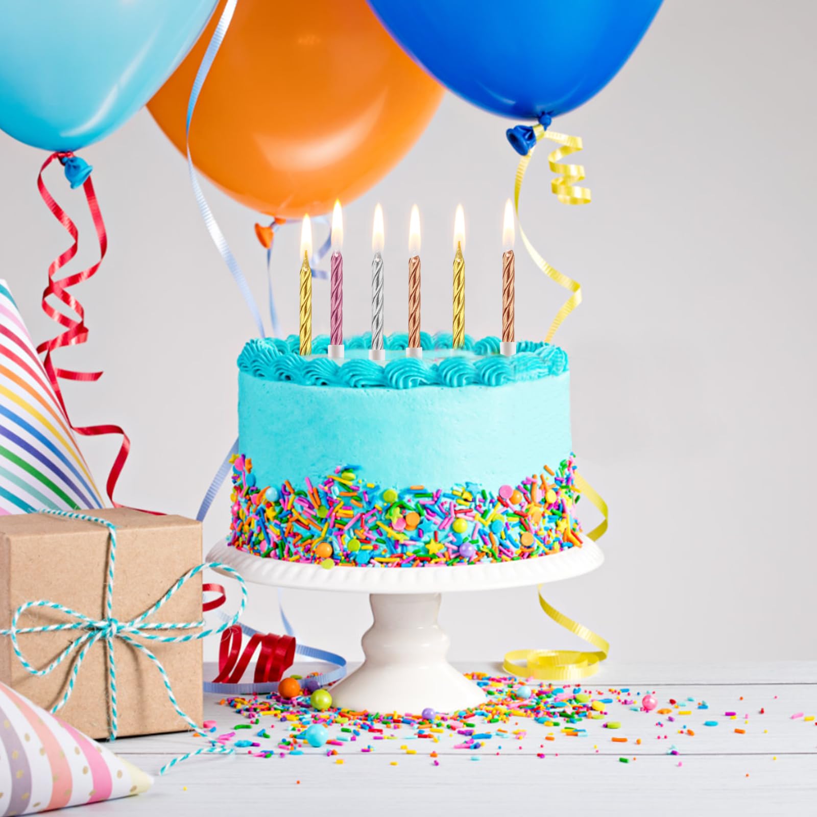 12 Candeline A Spirale Oro Per Torte – Lunghe E Sottili Con Supporto – Per Compleanni, Matrimoni E Cupcake