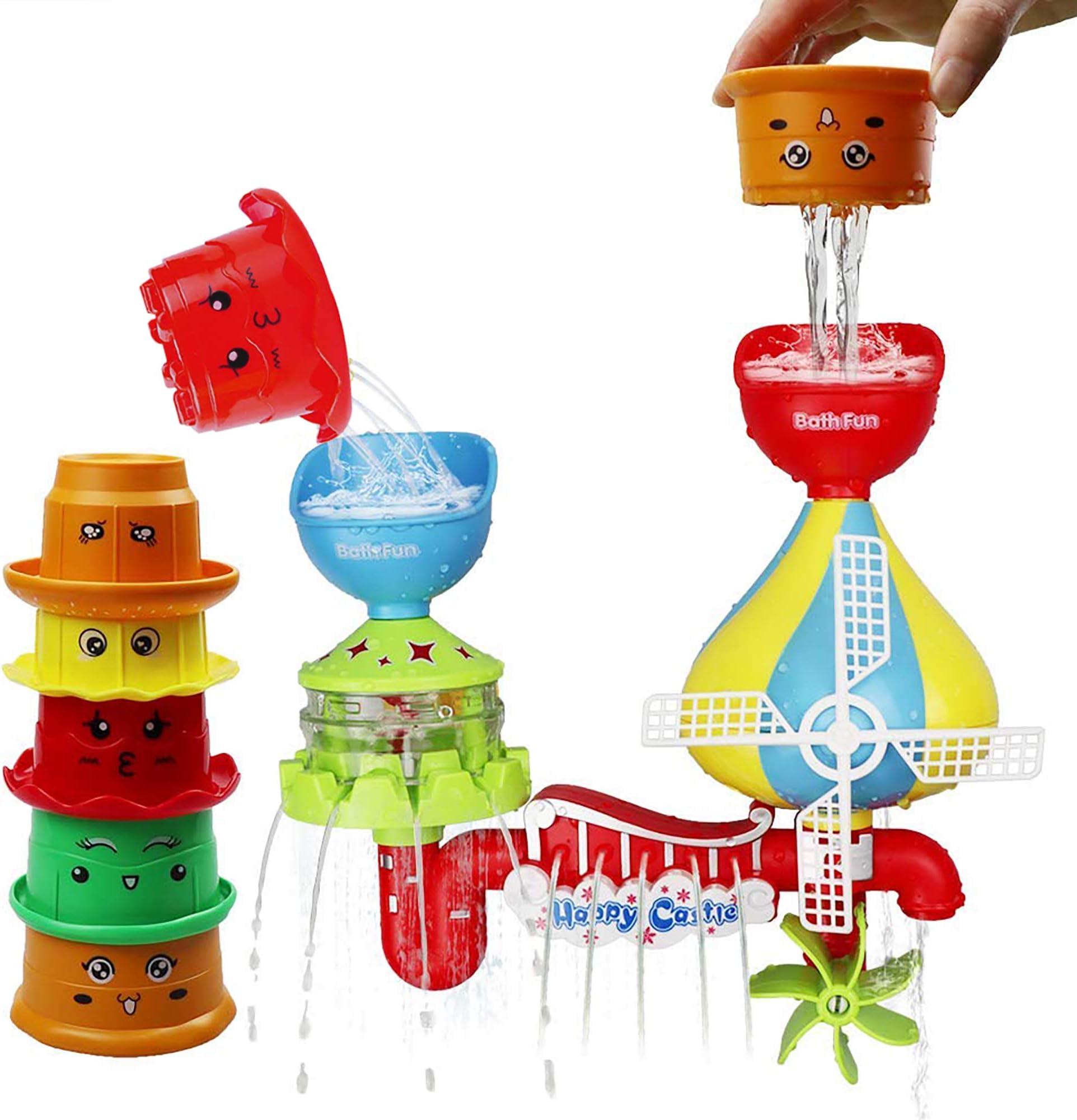 Baby Bath Toy -Waterfall Water Station with 5 Stackable Cups by Enhance Your Baby’s Thinking Ability and Creativity Great Toy for Boys - Girls-Toddlers