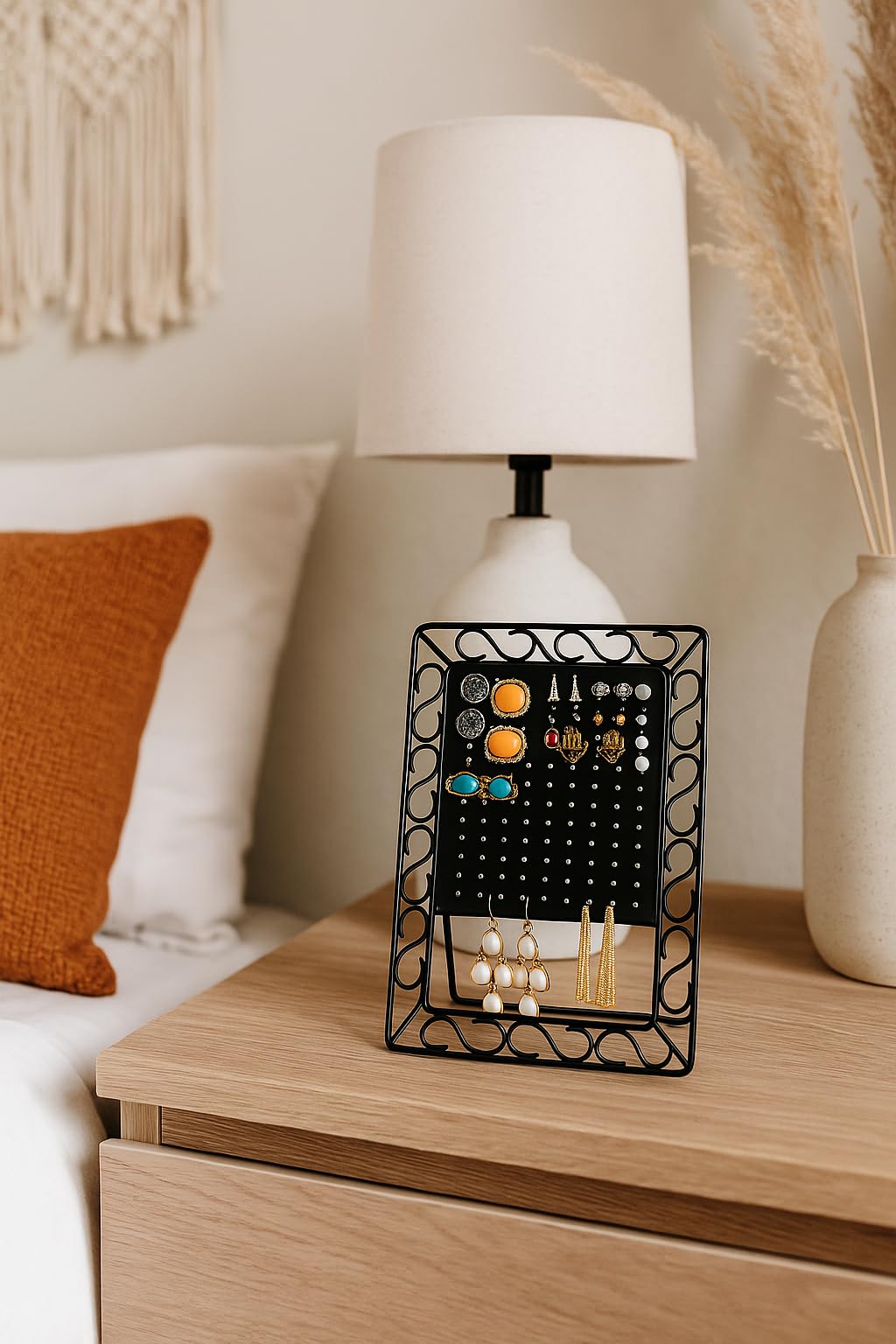 Mango Steam Tabletop Mini Metal Stud Earring Jewelry Organizer, Display Stand, Storage, Gift (Photo Frame, Black)