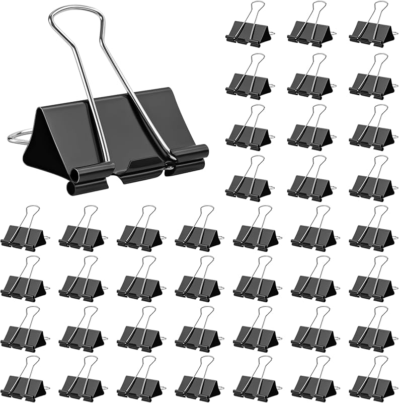OWLKELA 40 Pcs Binder Clips, 1.6 inch, Black | Large Paper Clamps, Paper Binder Clip, Ideal for Office, Home and School Supplies