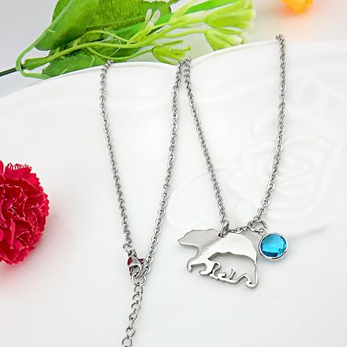 Vista 5 de YOUFENG Collar para mamá o madre con colgante de oso de 12 meses para mujeres y niñas, Cristal, circonita