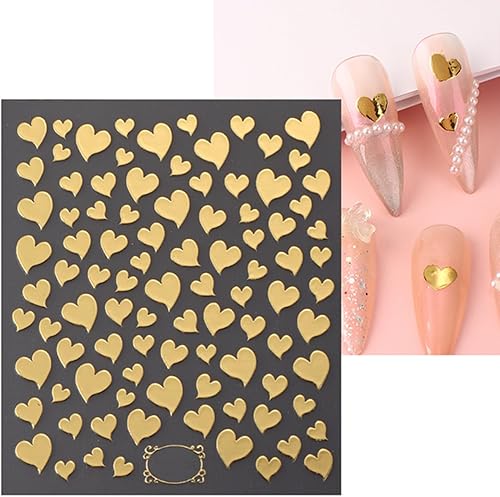 Miniatura 3 de SILPECWEE 8 hojas de calcomanías doradas para arte de uñas, calcomanías para mujeres, niños, niñas, estrellas, serpiente, flor, conejo, corazón,