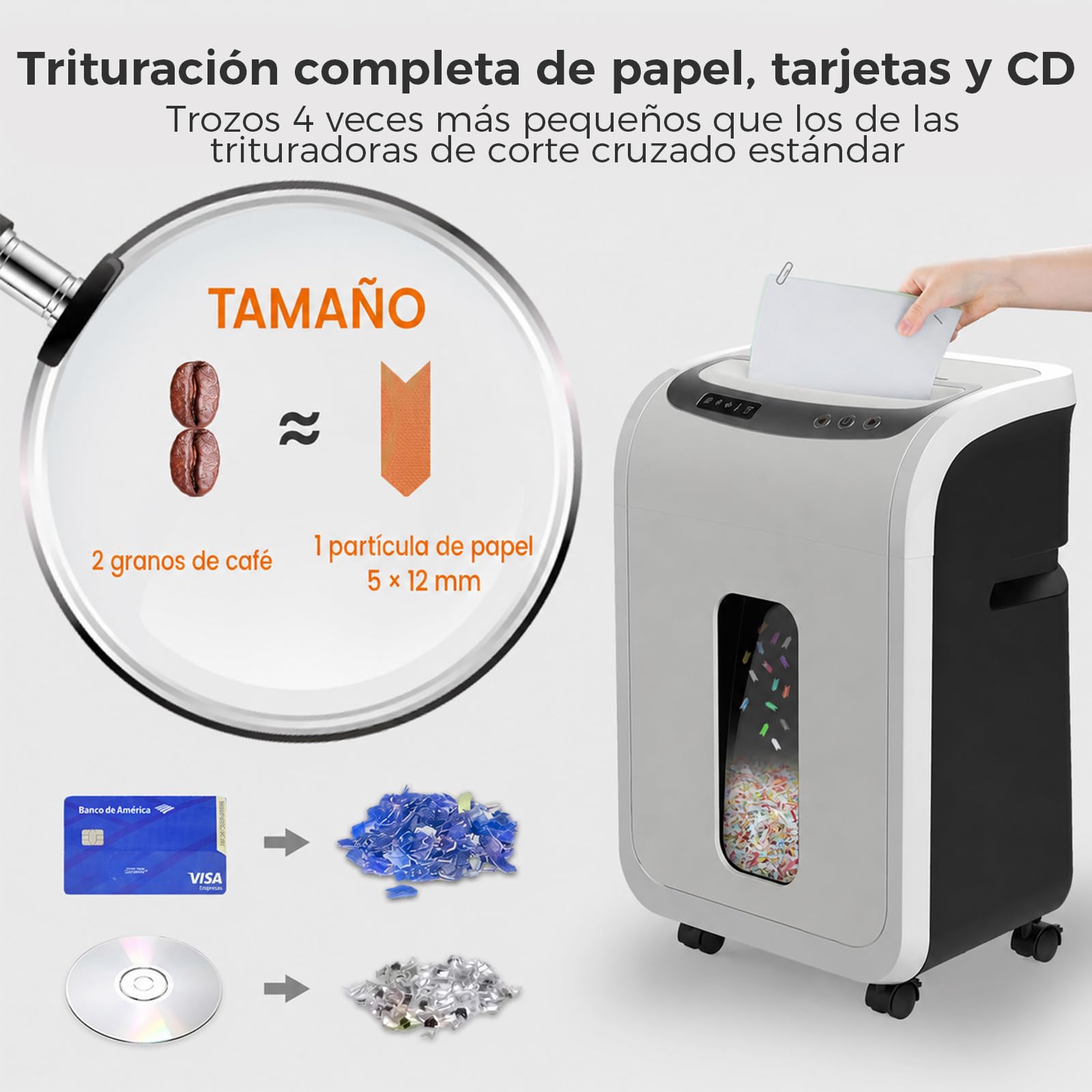 VidaTeco Destructora de Partículas Nivel de Seguridad P5 para Documentos Sensibles, 9 Hojas (80 g/m²),Partículas de 2×14 mm RGPD, Cesta 20L, Trituradora de Funcionamiento Silencioso para Oficina