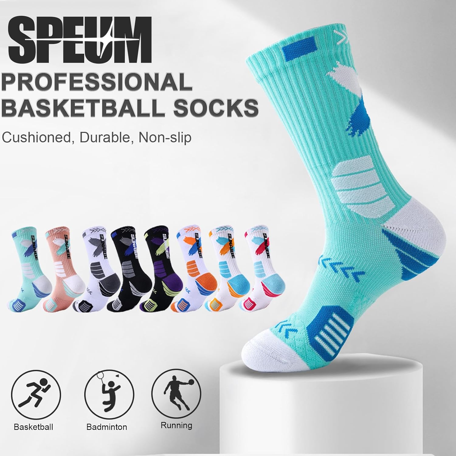 Basketball Socks for Men,Performance Cushioned Men's Athletic Crew Socks with Arch Compression for Cycling Basketball - Image 3