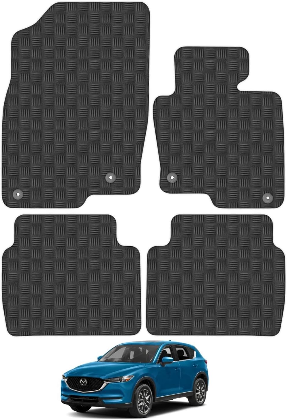 Mazda CX5 (2017+) Rubber Car Mats Accessories Tailored Fit Compatible Accessory Waterproof Protection Non-Slip Floor Mats Full Coverage Durable Front Rear Set Coverage with Clips