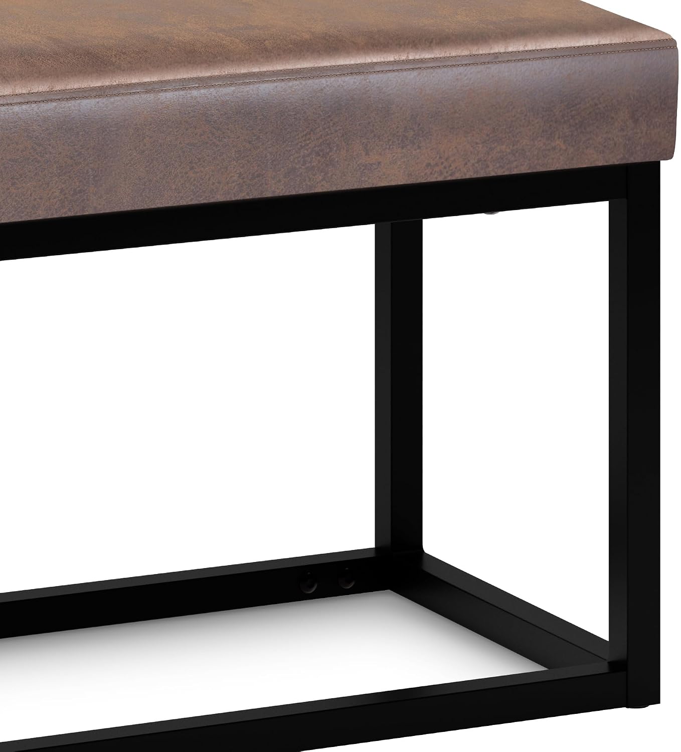 SIMPLIHOME Reynolds Small Ottoman Bench - 26 inch Wide Upholstered Vegan Leather Rectangle Ottoman in Distressed Chestnut Brown, Contemporary Bench for Bedroom with Cushioned Seat and Metal Base