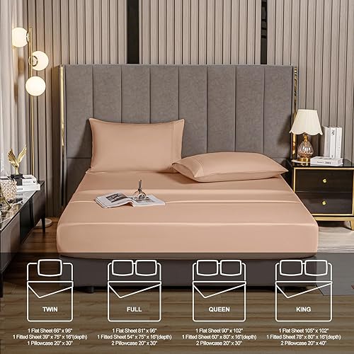 Miniatura 5 de MCO Juego de sábanas de tamaño Queen, sábanas de bambú, juego de ropa de cama transpirable y refrescante con bolsillo profundo de 16 pulgadas (4