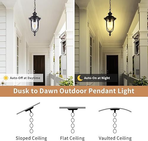 Miniatura 3 de JYZ JYOPL04 - Farol colgante vintage para exteriores del atardecer al amanecer, lámpara colgante exterior rústica de 15 pulgadas con vidrio