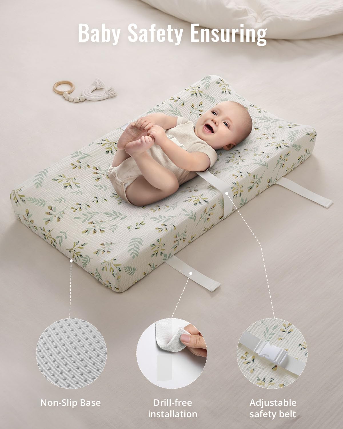 Blissful Diary Cambiador de muselina para bebé con forro de espuma impermeable, cambiador de pañales con funda para aparadores (Monstera, rectangular)