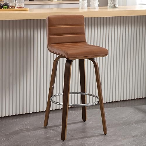 Miniatura 15 de Bekrvio Juego de 2 Taburetes de Bar Giratorios con Respaldos, Taburete de Bar Tapizado de Cuero PU de 29 Pulgadas de Altura, Respaldo en Forma de L,