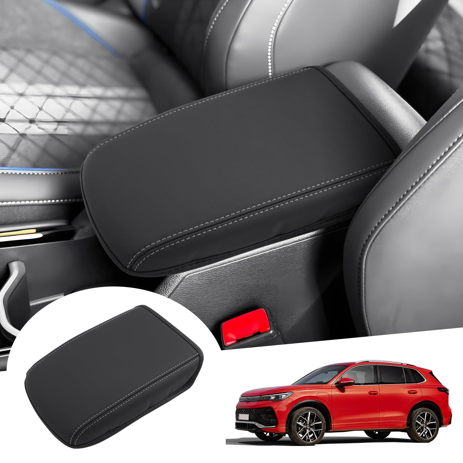 GAFAT Pokrowiec na podłokietnik środkowy kompatybilny z VW Tiguan 3 2024 2025, do Ti-guan III od 2024 - konsola środkowa, ochrona podłokietnika ze skóry PU, wypełnienie bawełniane o grubości 1 cm, z
