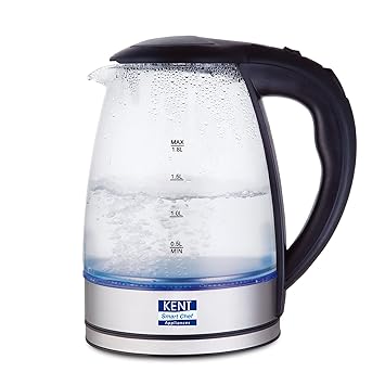 KENT Elegant Electric Glass Kettle, 1.8L, Stainless Steel Heating Plate, Borosilicate Glass Body, Boil Drying Protection - image, photos