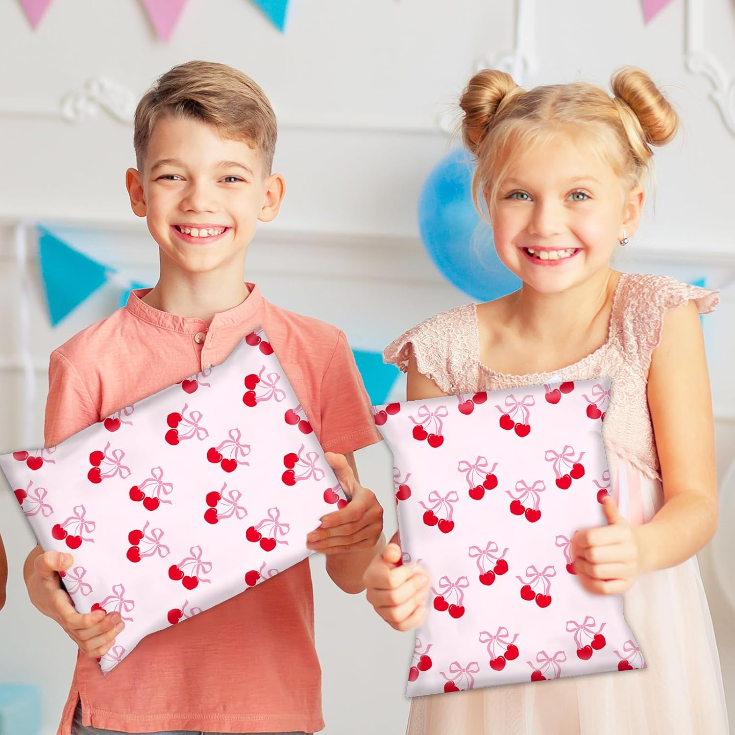 Whaline 100Pcs Cherry Poly Mailer 10 x 13 Inch Pink Bow Fruit Mailing Bag Valentine Cute Self-Sealing Plastic Packaging Envelope Bag for Small Business