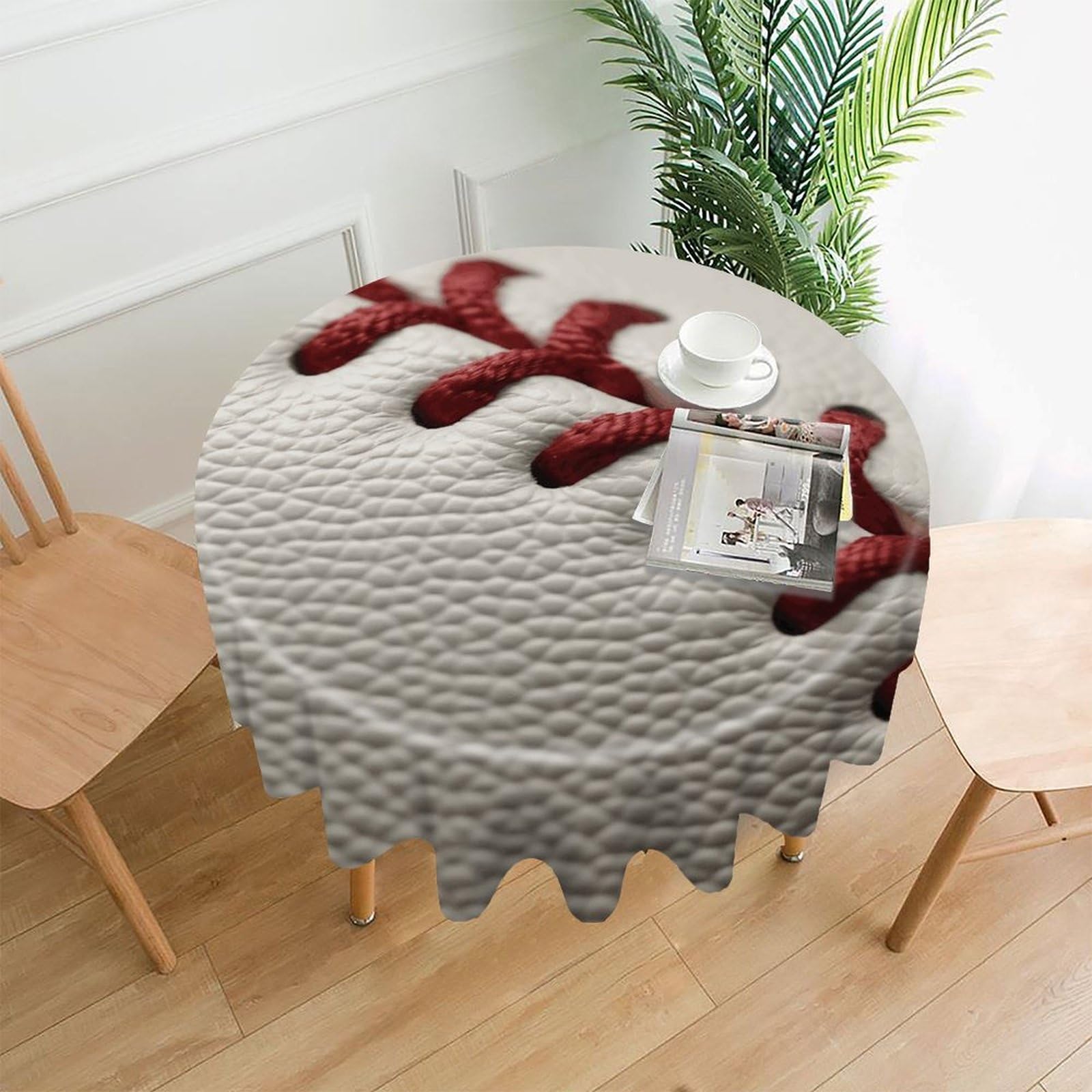 FodPand Baseball Lace Close Up Round Tablecloth - 60 Inch Premium Polyester Table Cloth, Fashion Wrinkle Resistant Decorative Table Cover for Dining Kitchen Party Buffet Tables