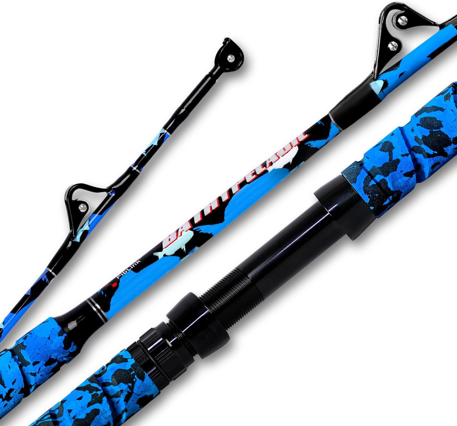fiblink saltwater fishing rod 1piece/2piece offshore trolling rod big game deep sea rod conventional boat blue camouflage fishing pole(5'6"/6'/7') 7'--50-80lb--straight-1pc