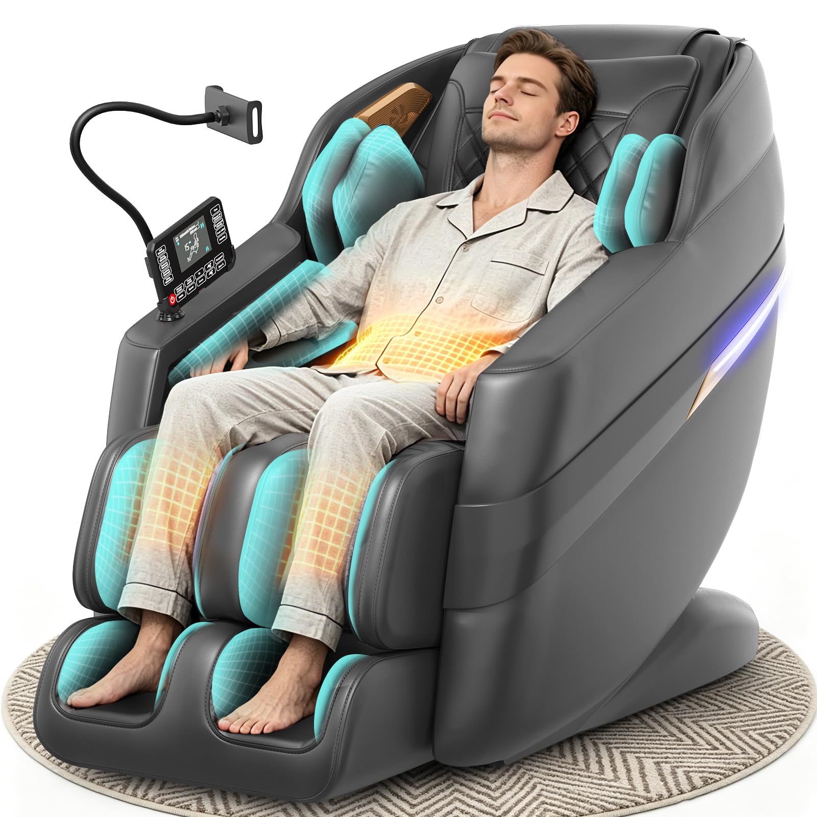 3D SL-Track-Massagesessel Ganzkörper-Massagesessel 8 Luftkammern Heizfunktion Fußrollenmassage KI-Sprachsteuerung Bluetooth-Lautsprecher Zero-Gravity-Modus
