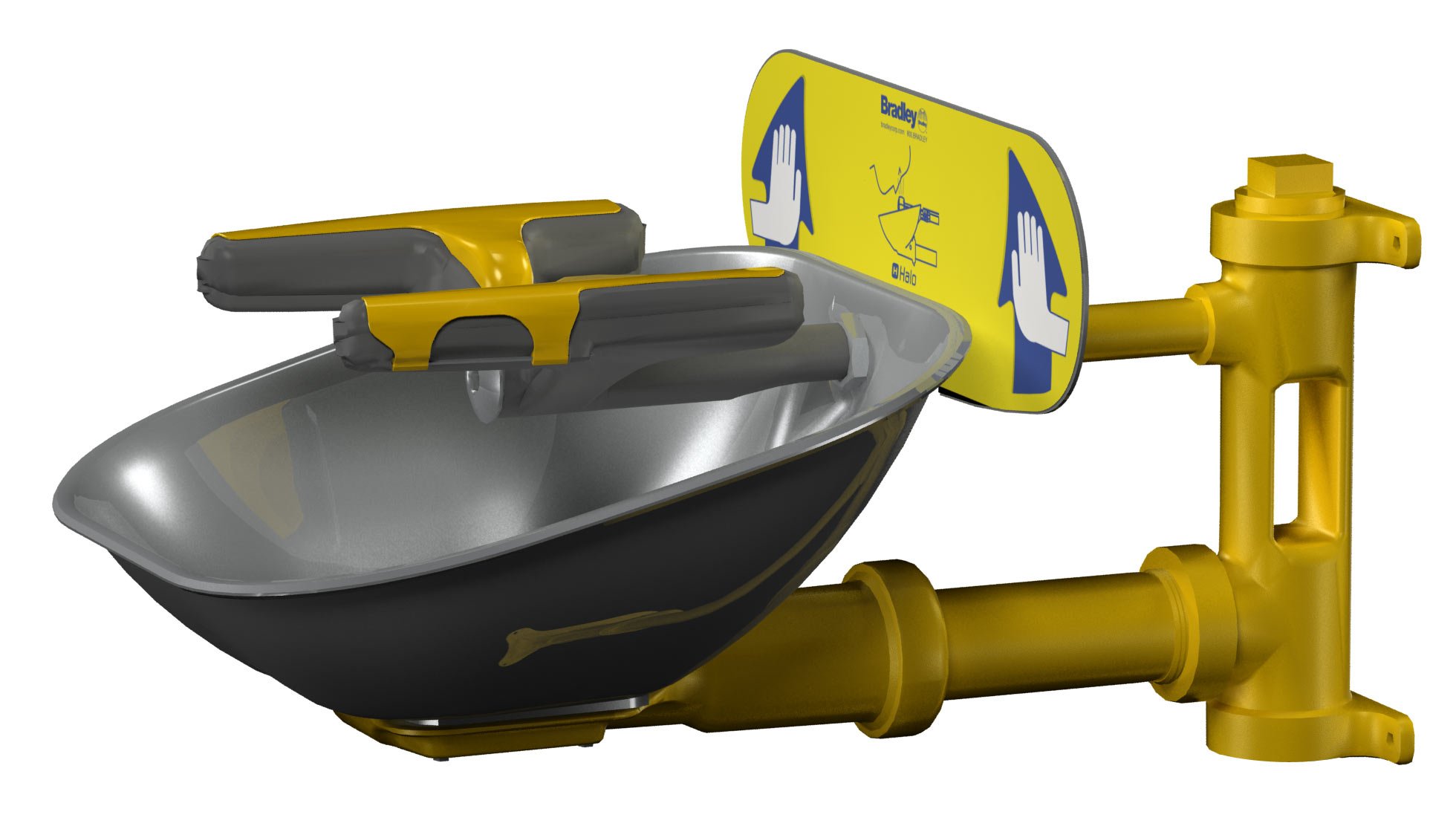 Safety Eye/Face Wash with Stainless Steel Bowl by Bradley – metal, Yellow, Model S19224T
