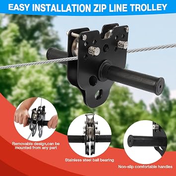FAHKNS Zipline for Backyard Kids and Adults: 300FT Up to 400 lbs - Upgraded Quick Tightening System,Removable Trolley,Height Adjustable Thickened Seat,Outdoor Kids Play Equipment