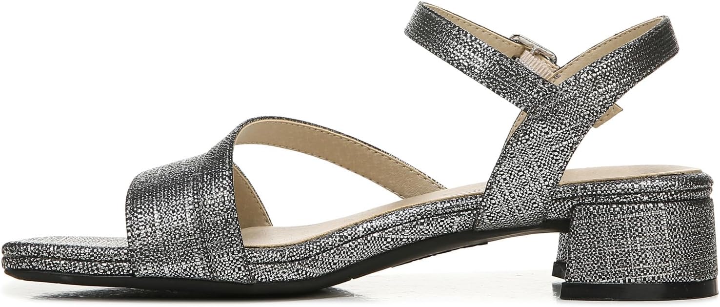 LifeStride Womens Julep Ankle Strap Heeled Sandal, Black Metallic, 8 Wide US