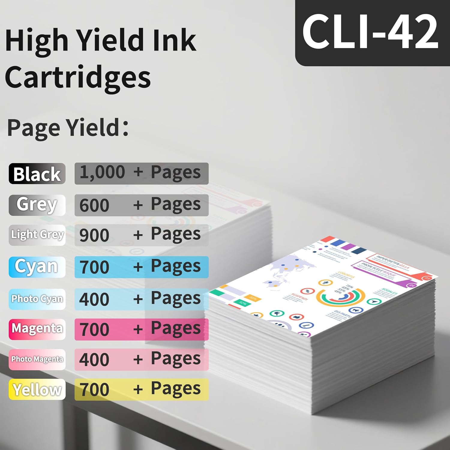 CLI-42 Ink Cartridges Compatible for Canon PRO 100 Ink Cartridge for Canon CLI-42 CLI42 CLI 42 Ink Cartridges Value Pack for Pixma PRO-100 PRO-100S Printer(8 Color)