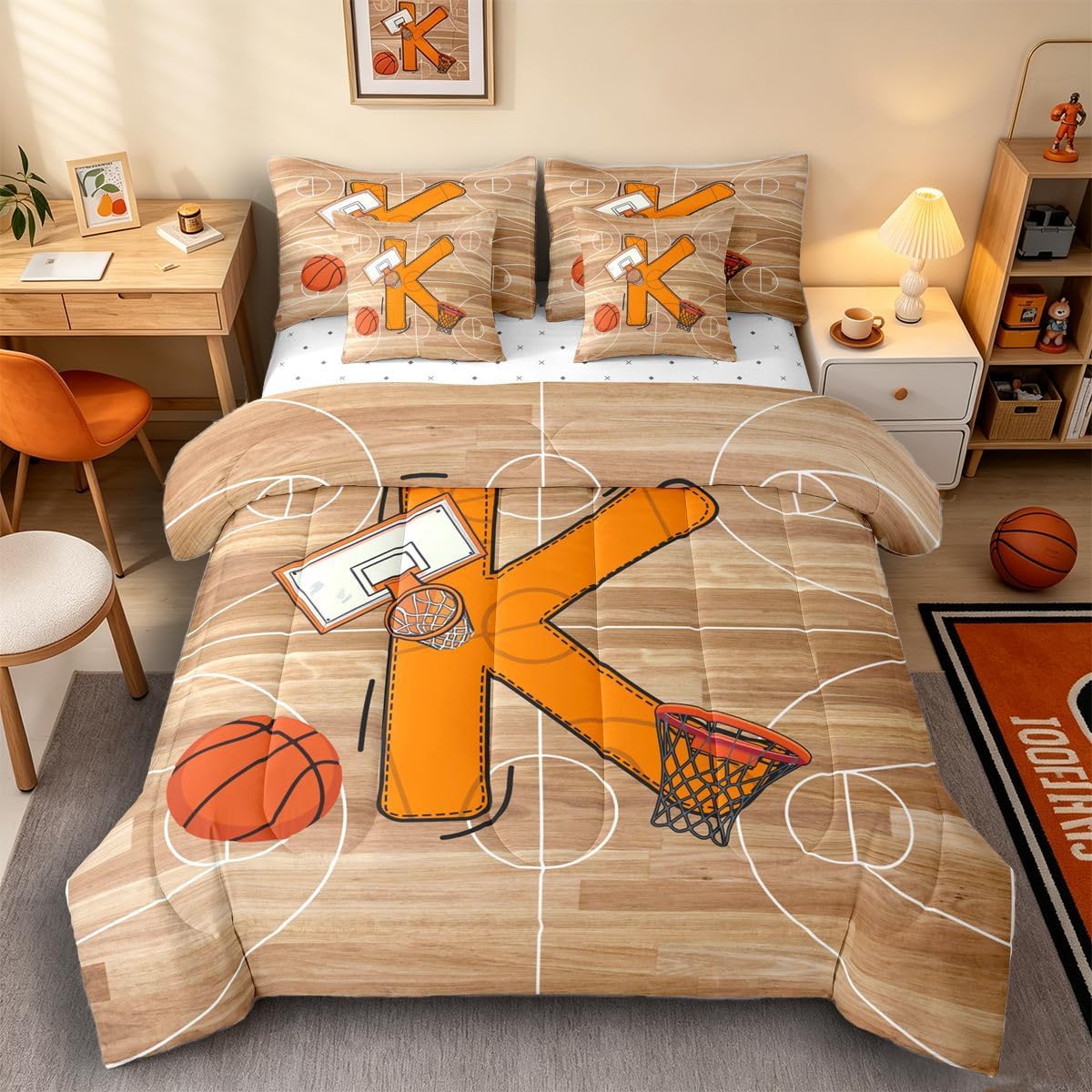 jejeloiu Basketball Comforter Set with Sheets 7 Piece Twin Size