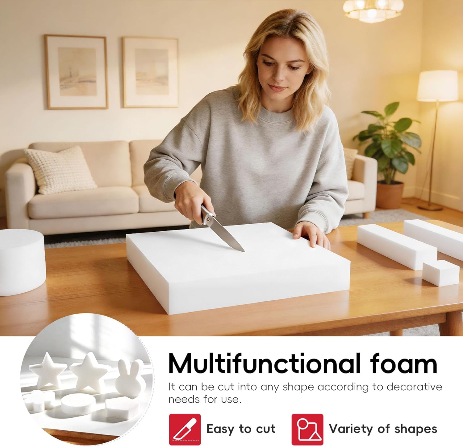 Zubeno 4" x 24" x 72" High-Density Upholstery Foam, Foam Replacement Pad for Sofa, Chair and DIY Home Projects