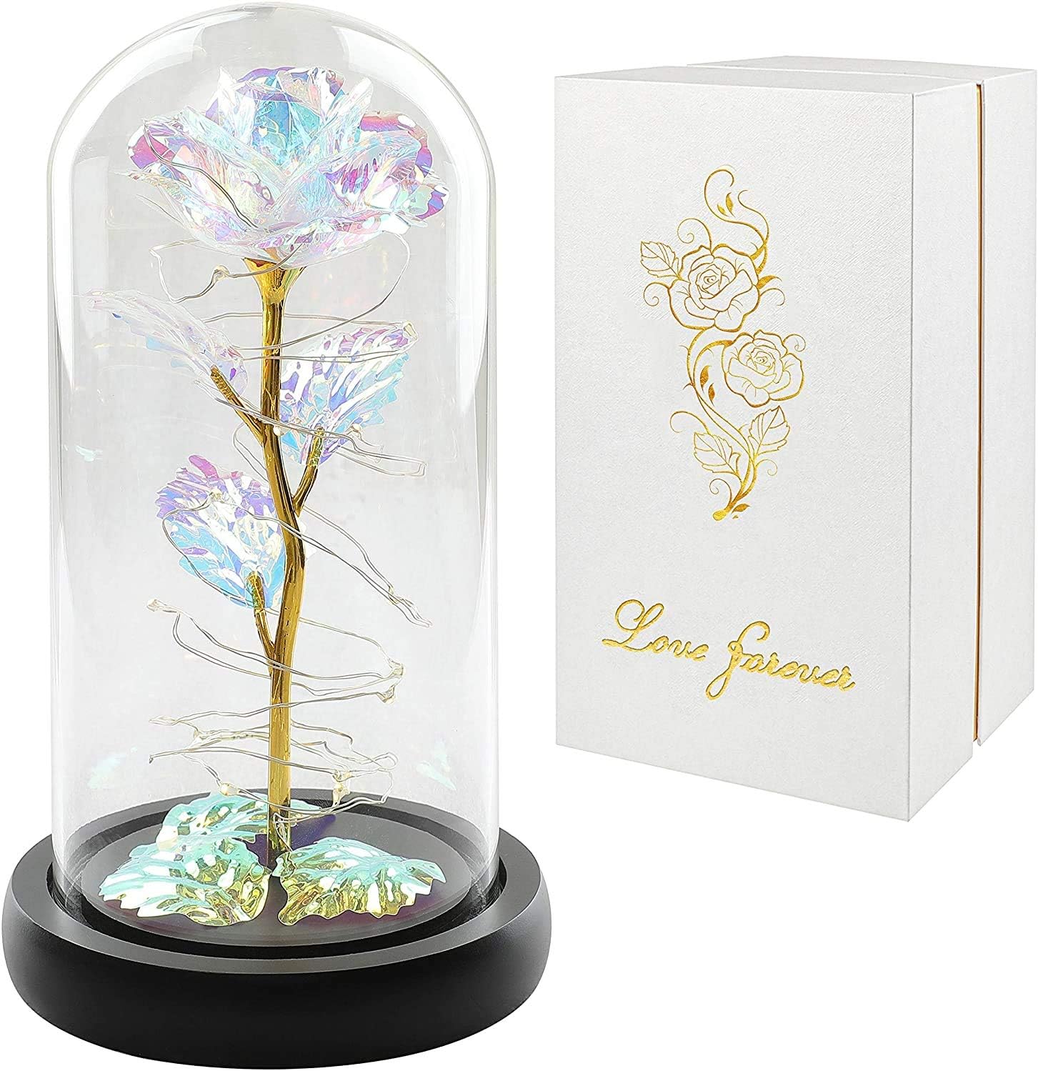Childom Mothers Day Flowers Gifts for Mum,Birthday Gifts for Women,Mothers Day Rose Gifts For Mum,Colorful Rainbow Flowers Light Up Rose In Glass Dome,Women Gifts for Anniversary,Wedding,Engagement