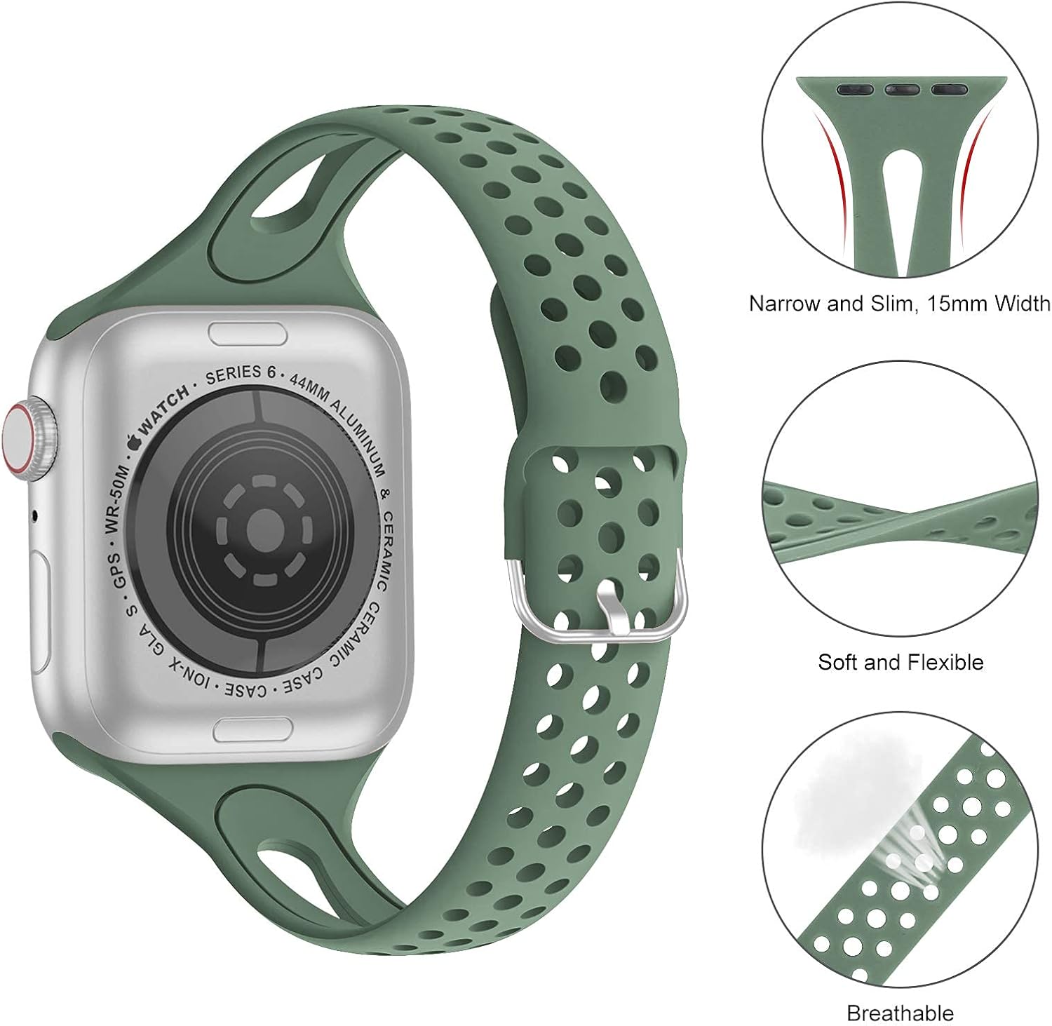 Bandiction Compatible with Apple Watch Bands 38mm 40mm Series 5 Series 3, Women and Men Slim Silicone Sport Band Breathable iWatch Bands 38MM 40MM Narrow Watch Strap for iWatch Series 6 SE 5 4 3 2 1 : Cell Phones & Accessories