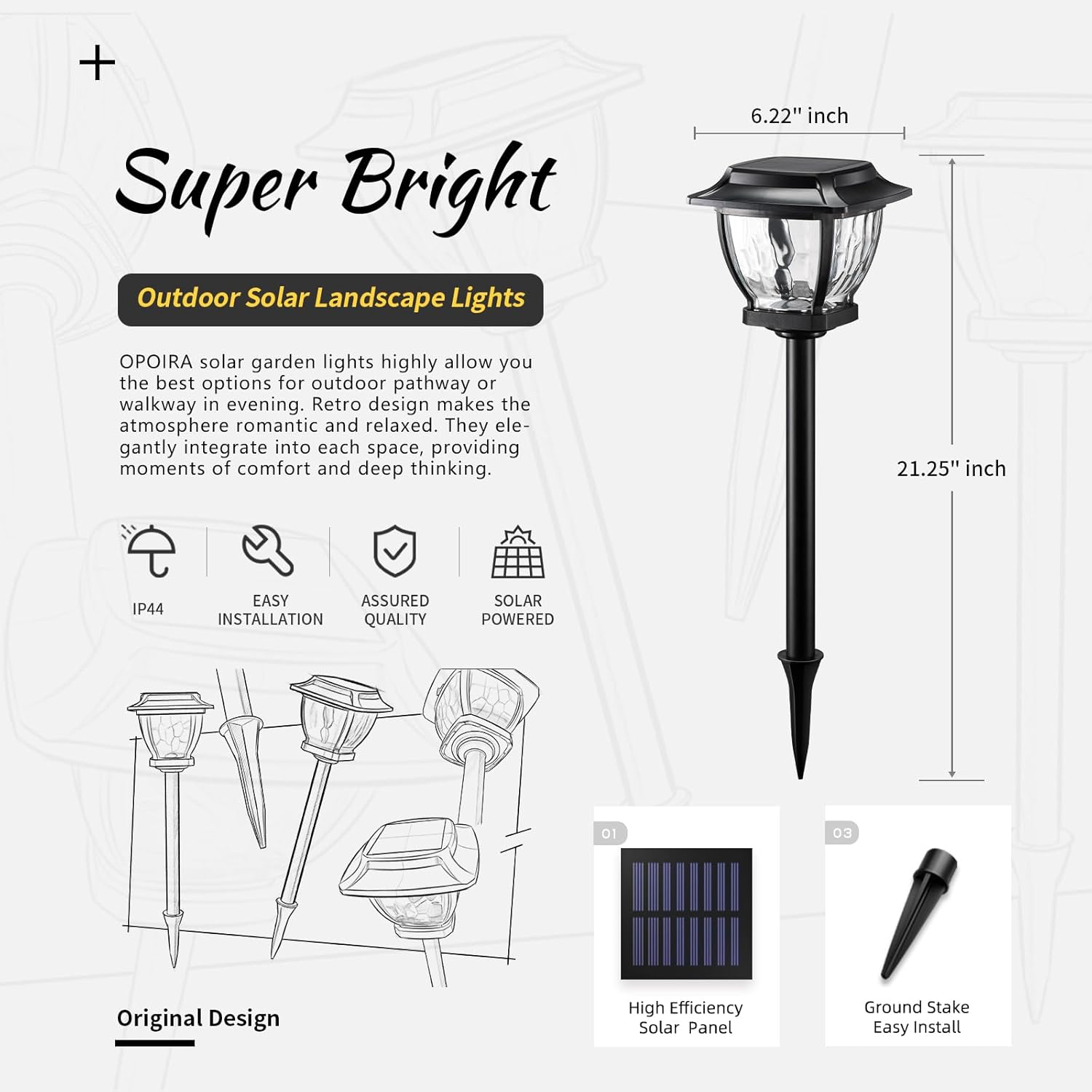 Solar Pathway Lights, Super Bright Solar Lights Outdoor Waterproof, 4 Pack Glass Solar Garden LED Lights, Landscape Lighting Decorative for Path, Yard, Patio, Walkway, Driveway,Slate Black