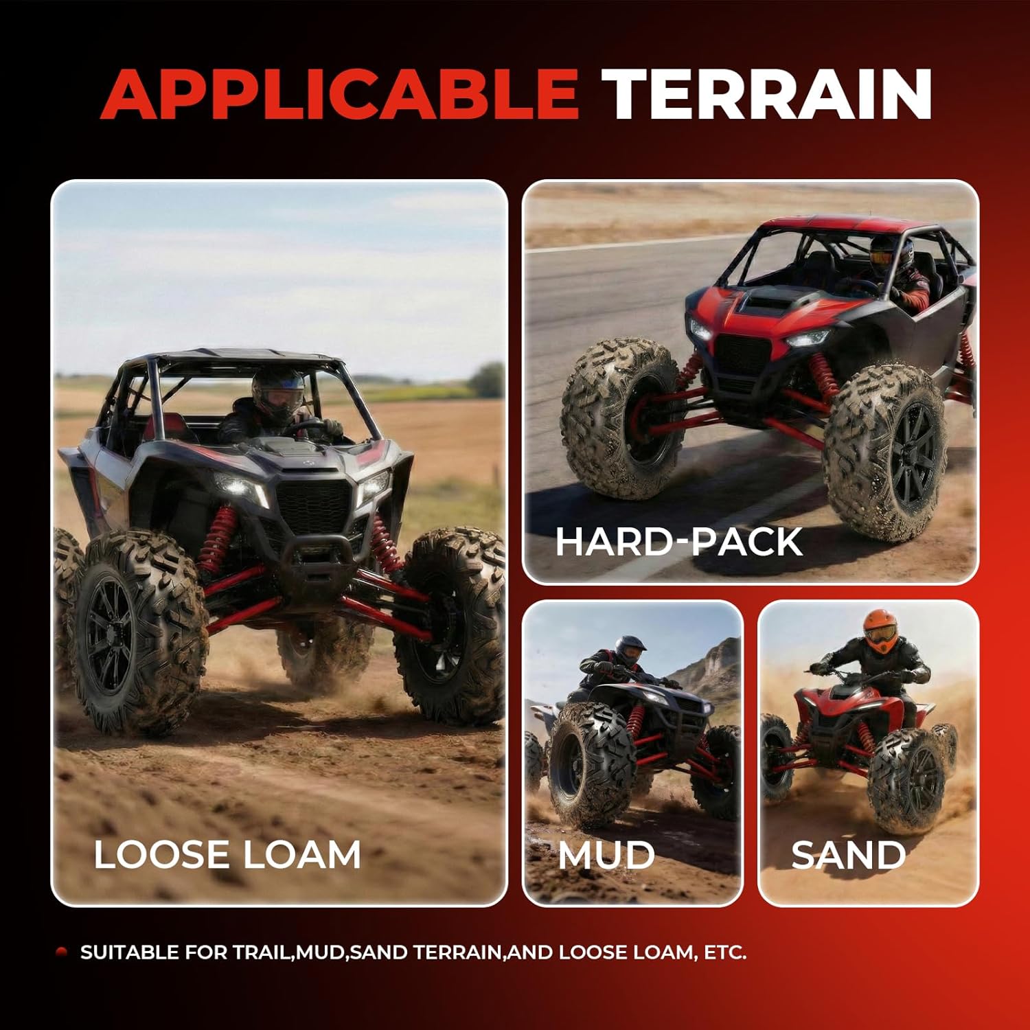 ATV/UTV Tires 25x8-12 Front & 25x10-12 Rear,All-Terrain Mud Tires 25x8x12 & 25x10x12,6-Ply,Non-Directional Big Horn Tread,Tubeless,Set of 4