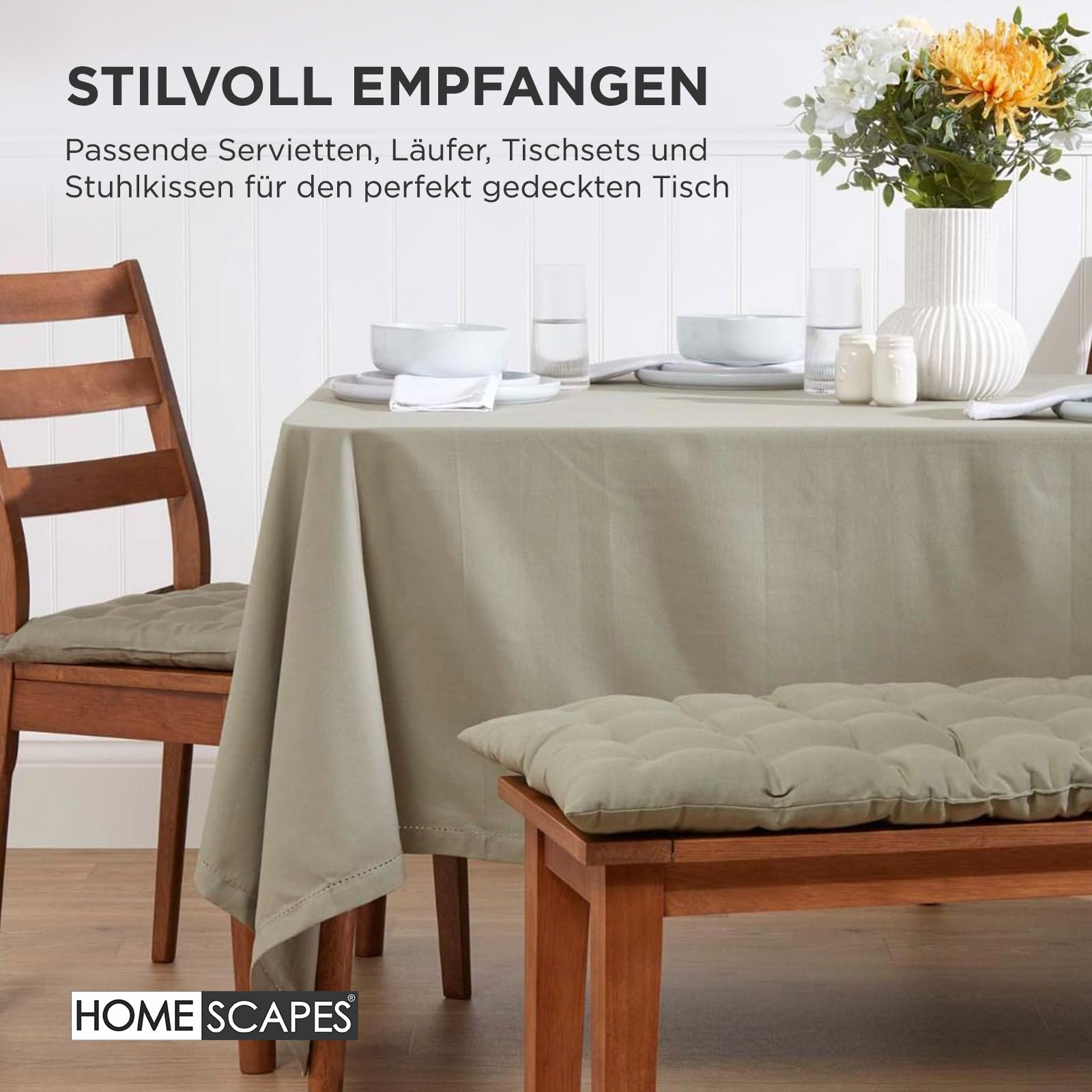 Homescapes Bankauflage 2-Sitzer grau – Sitzkissen Bank Outdoor/Indoor, Oeko-TEX-Zertifiziert, Sitzauflage waschbar für Gartenbank & Sitzbank, 108x42 cm
