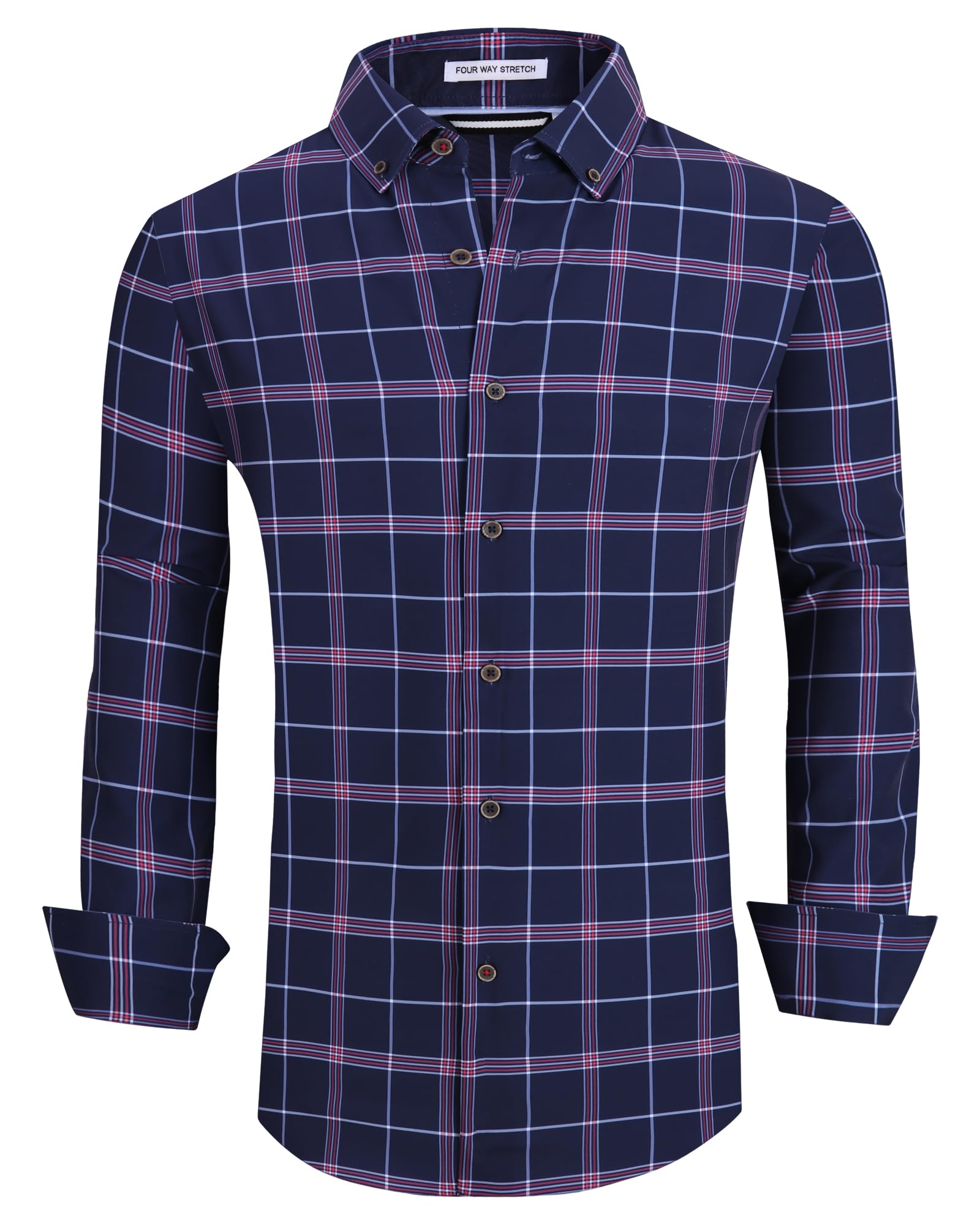 Alex Vando Mens Button Down Shirts Wrinkle Free 4-Way Stretch Print Business Casual Shirt