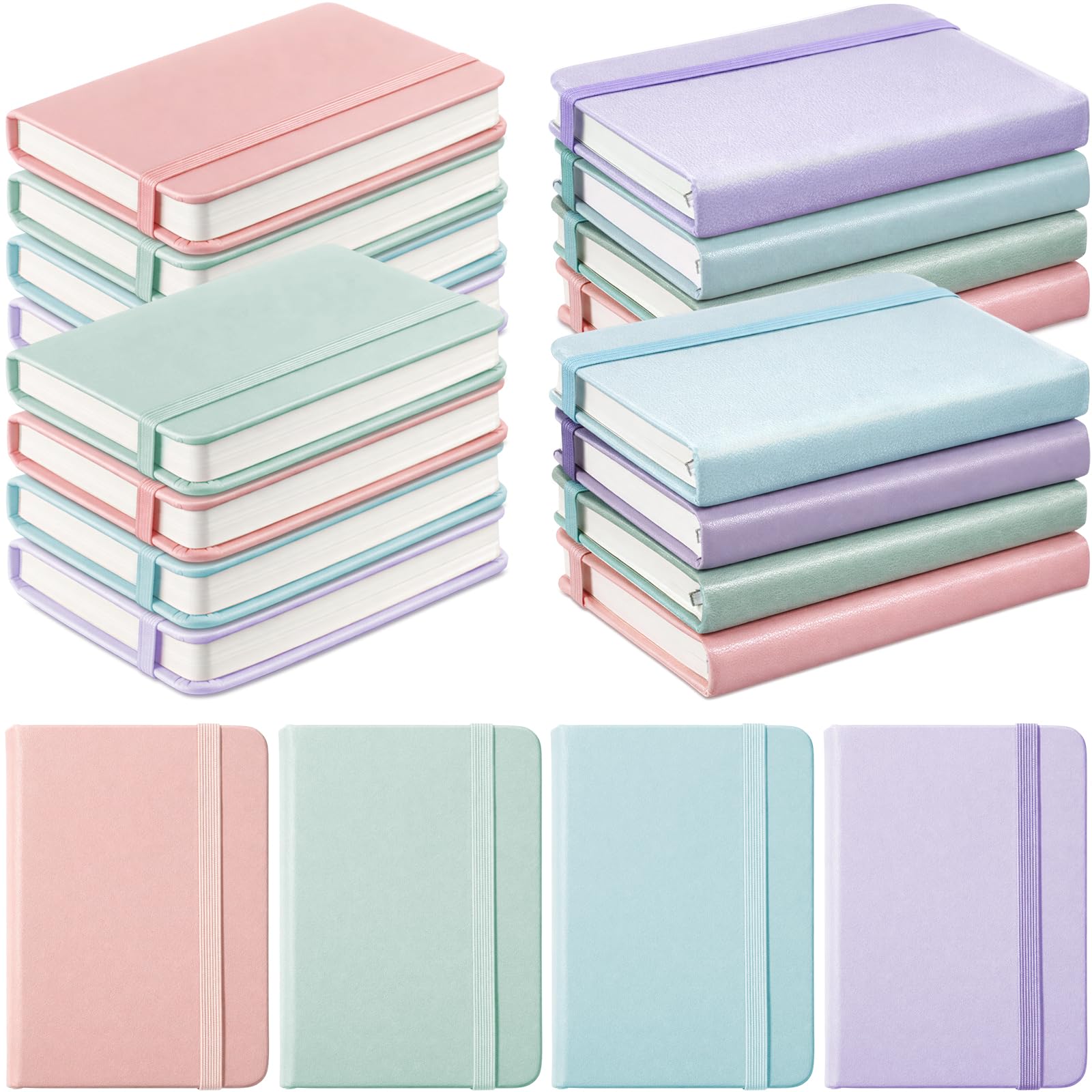 Ceenna Kleine Notizbücher, 7,6 x 11,2 cm, 16 Packungen, 192 Seiten/96 Blatt, Hardcover mit dick liniertem Papier, A7, kleiner Notizblock, winzige helle Farbe, für Büro, Zuhause, Reisebedarf, 16
