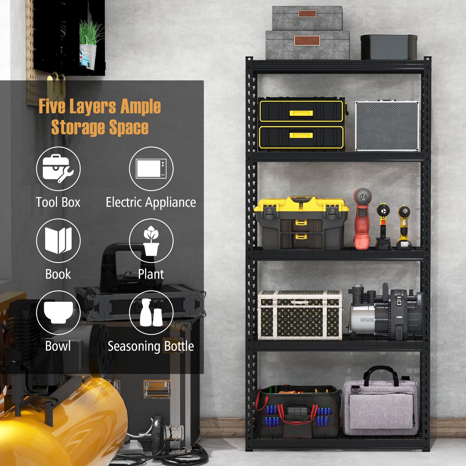 Goplus 5-Tier Metal Shelving Unit, 2 Pack Heavy Duty Wire Storage Rack with Anti-Slip Foot Pads, Height Adjustable Shelves for Warehouse, Kitchen, Living Room, Garage, 12