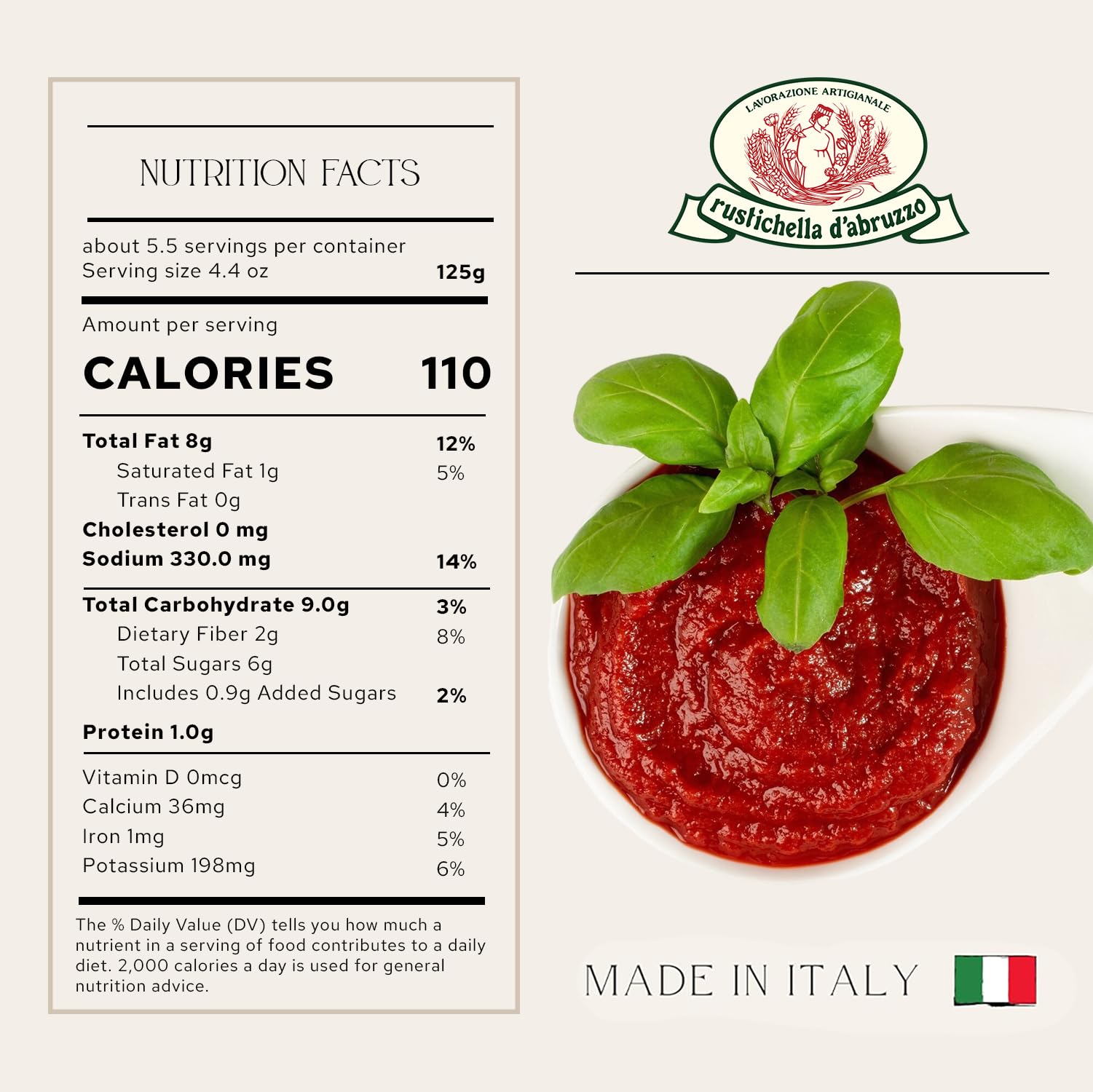 Rustichella d'Abruzzo Tomato & Basil Sauce | Authentic Italian Tomato Sauce with Fresh Basil & Olive Oil | Vegan | Perfect for Pasta, Pizza, Spaghetti & Marinara (9.53 oz / 270 g)