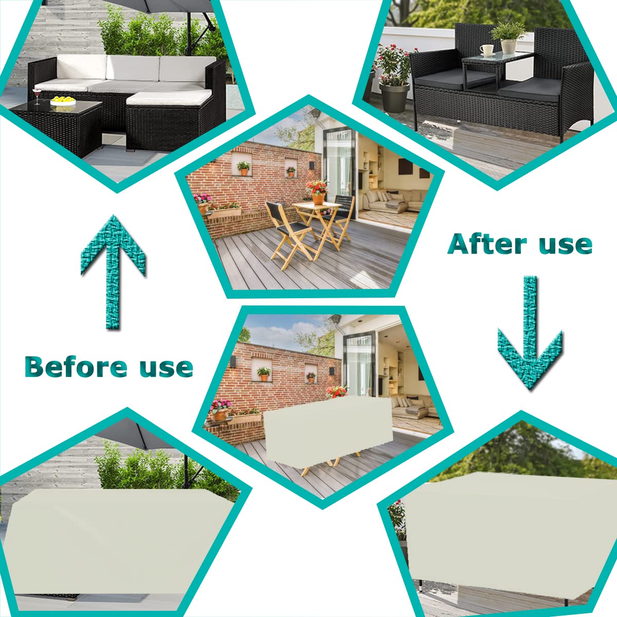 Housse Table de Jardin Rectangulaire Housse Protection Salon de Jardin Exterieur Bâche Table Jardin Imperméable Housse de Protection pour Table, Meubles, 420D Tissu Oxford, Beige (240x130x70cm)