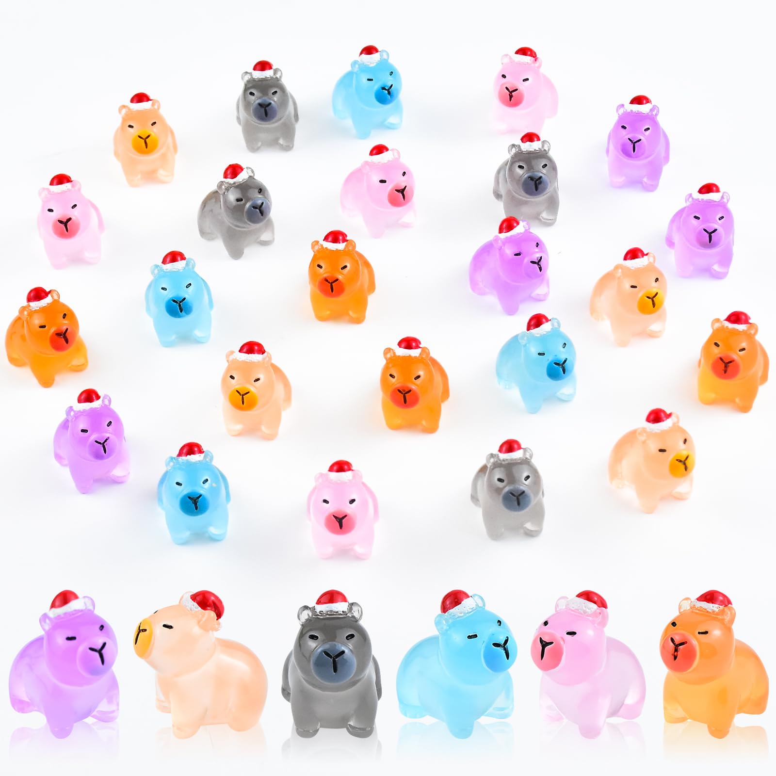 24 Pieces Christmas Mini Capybara Animals Luminous Tiny Resin Animal for Dollhouse Fairy Garden Landscape Aquarium Party Decorations
