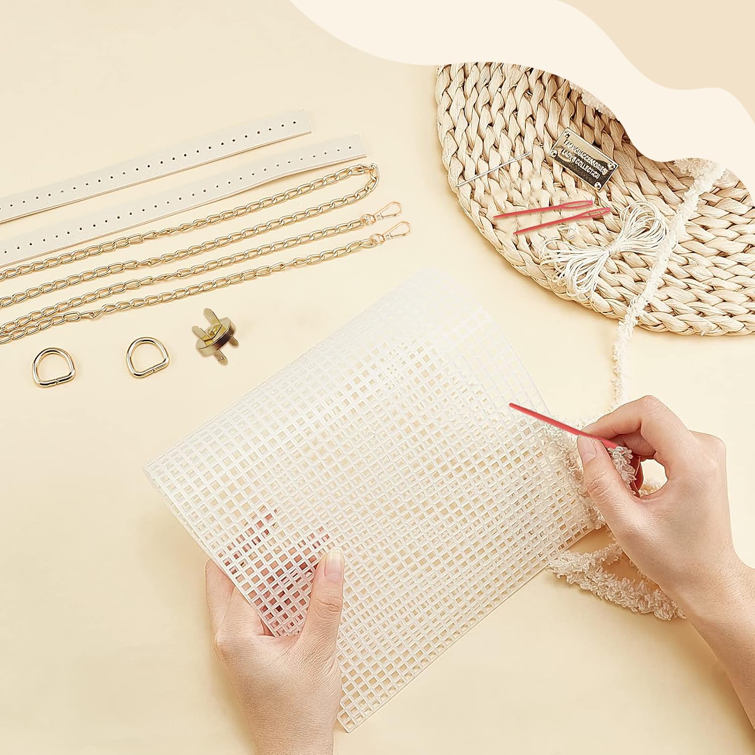 BendJoy® Crochet Kit for DIY Handbag, Mesh Plastic Canvas Sheet for Bag Making, Shoulder Bag Making Materials for Women (Without Yarn), White 3