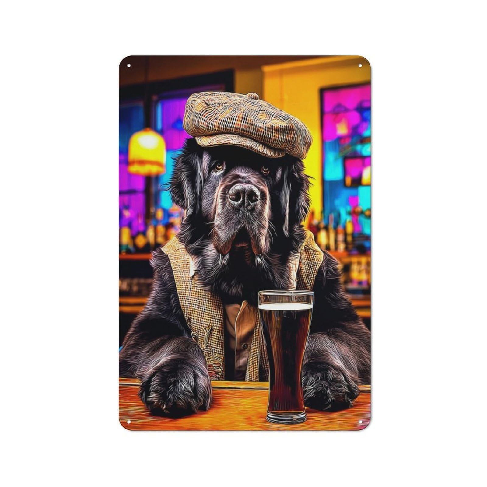 Dog in Bar with Beer -2 Metal Wall Art Sign 30x20cm, Vintage Vintage Wall Decor for Lounge, Study, Pub Or Wall Gallery