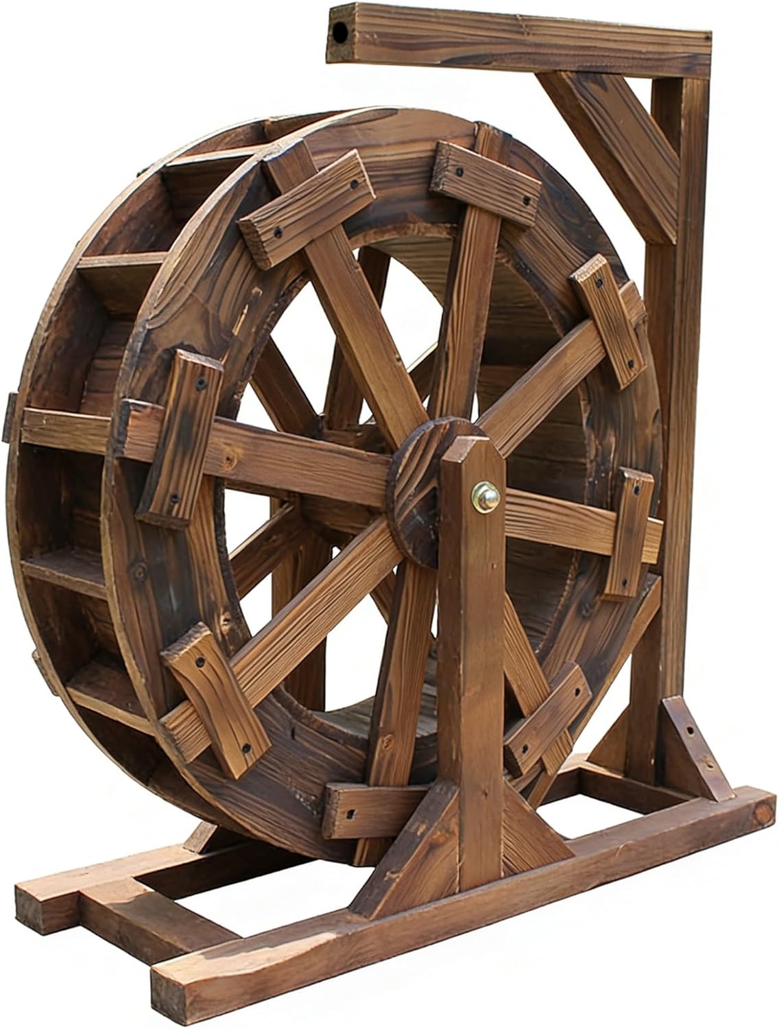 Water Wheel Fountain for Outdoor Garden, Self-Rotating Wooden Waterwheel with Stand, Vintage Decorative Water Feature for Patio, Pond and Pool Circulation(60cm)