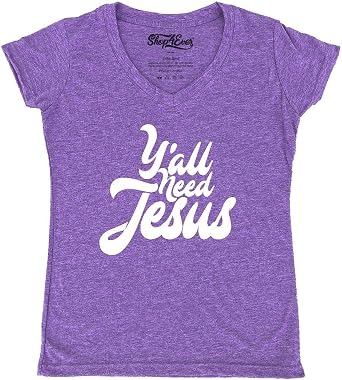 shop4ever Yall Need Jesus Funny Christian Womens V-Neck T-Shirt Slim Fit