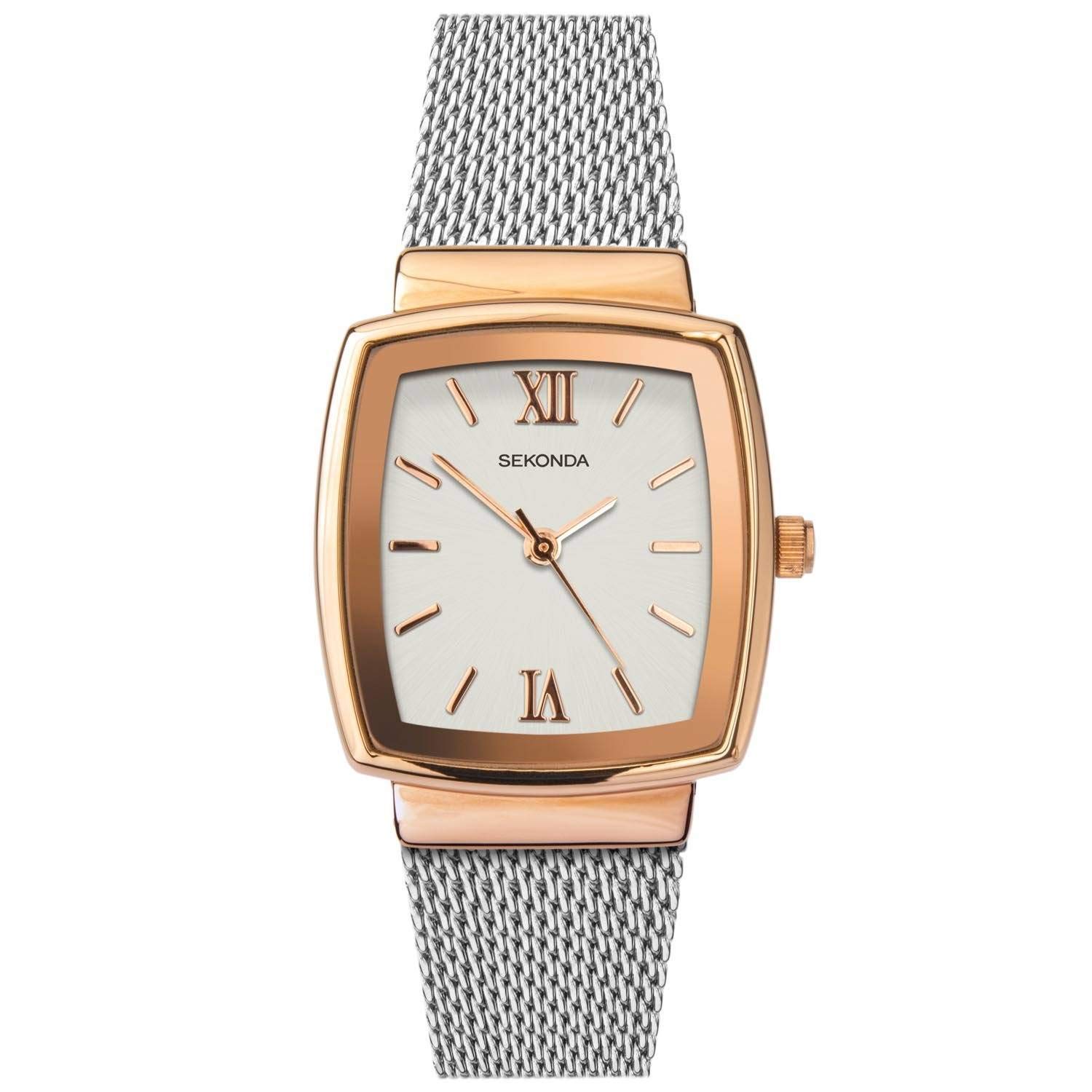 SekondaWomens 40074 TT Rose Gold Plated Shaped Case Mesh Bracelet