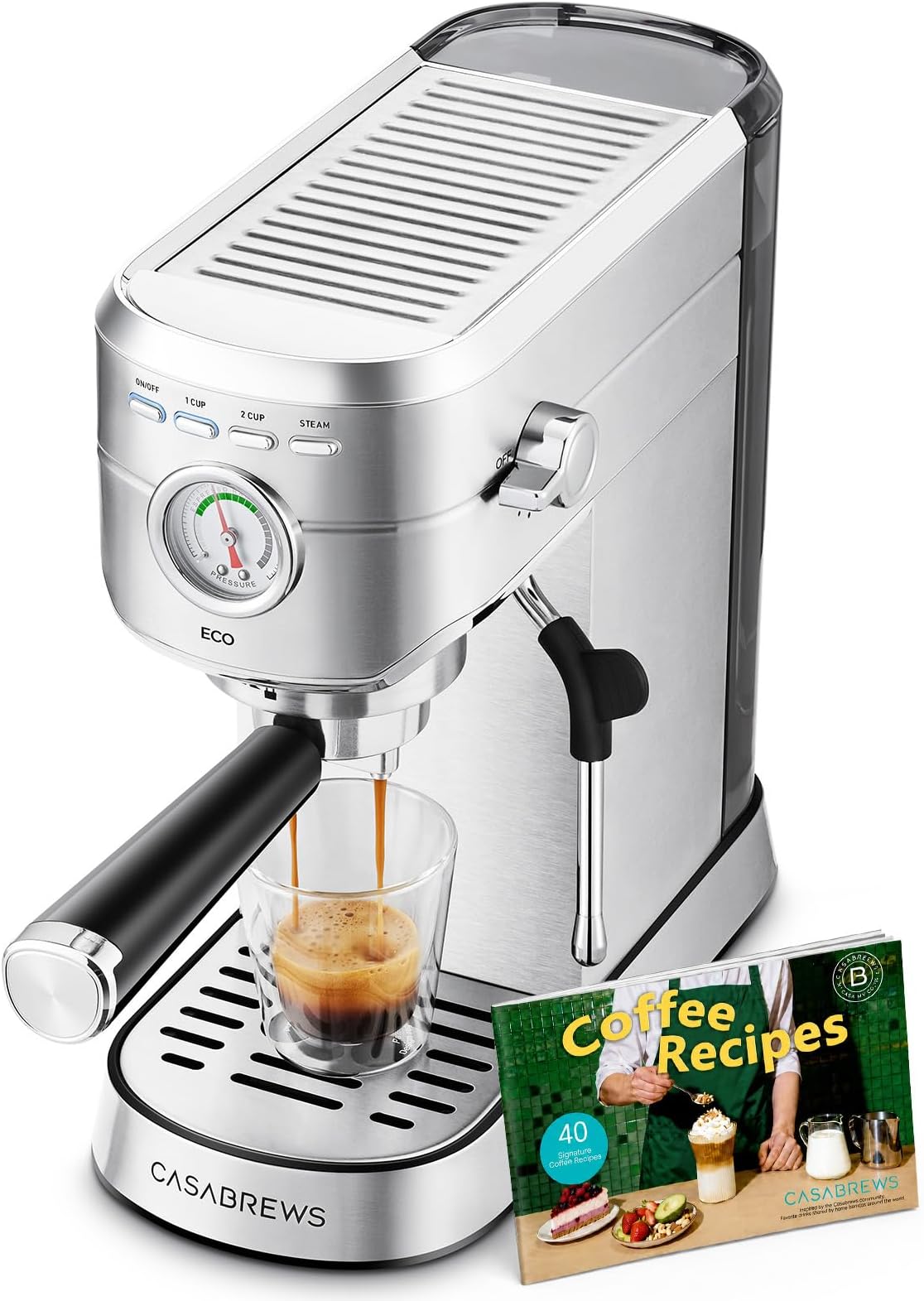 CASABREWS PFAS-Free Espresso Machine with Milk Frother Steam Wand