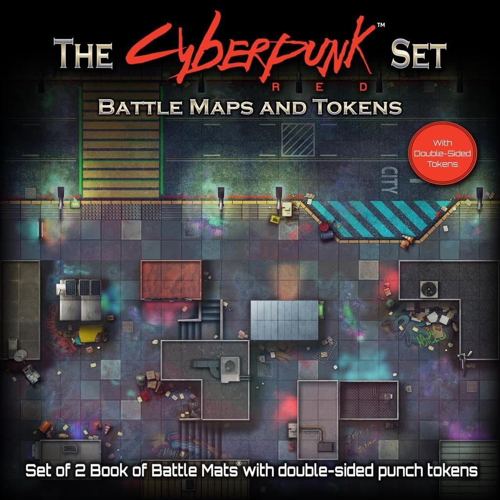 The Cyberpunk Set: Books of Battle Mats & Tokens for Cyberpunk RED by Loke | Ages 14+ | Battle Mat for Roleplaying Games